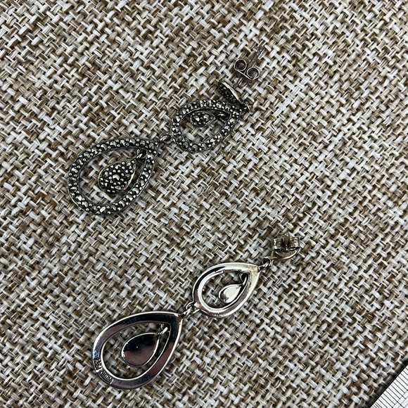 Suspicion Marcasite 🖤 Sterling Silver Teardrop Stud Earrings 🌟 - Picture 7 of 13